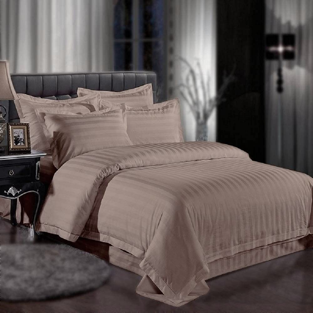 WSOKO Cotton Premium Satin Stripe King Size Bedsheet 108 x 108 Inches with 2 Pillow Covers | 100% Cotton | Hotel Quality | Ultra Soft | Breathable | Luxury Bedding Set | Brown
