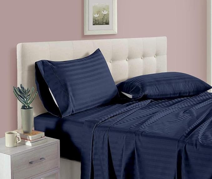 300 TC 100% Cotton Satin Stripe Single Bed Sheet - Premium Hotel Bedsheet and 2 Pillow Covers Set for Hotels, Guest House & B&B (108"X108