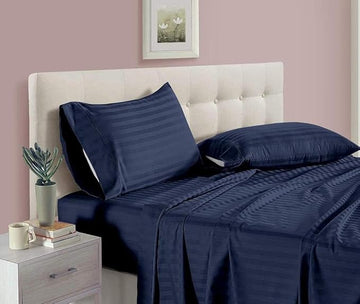 300 TC 100% Cotton Satin Stripe Single Bed Sheet - Premium Hotel Bedsheet and 2 Pillow Covers Set for Hotels, Guest House & B&B (108"X108