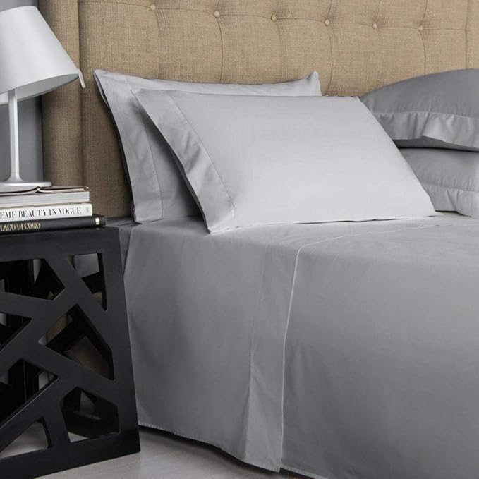 WSOKO Cotton 3 Piece Bed Sheet (1 Flat Sheet & 2 Pillowcase) Hotel Luxury Bed Sheets - Extra Soft Easy Fit - Breathable & Cooling Sheets King Size  B&B (108"X108