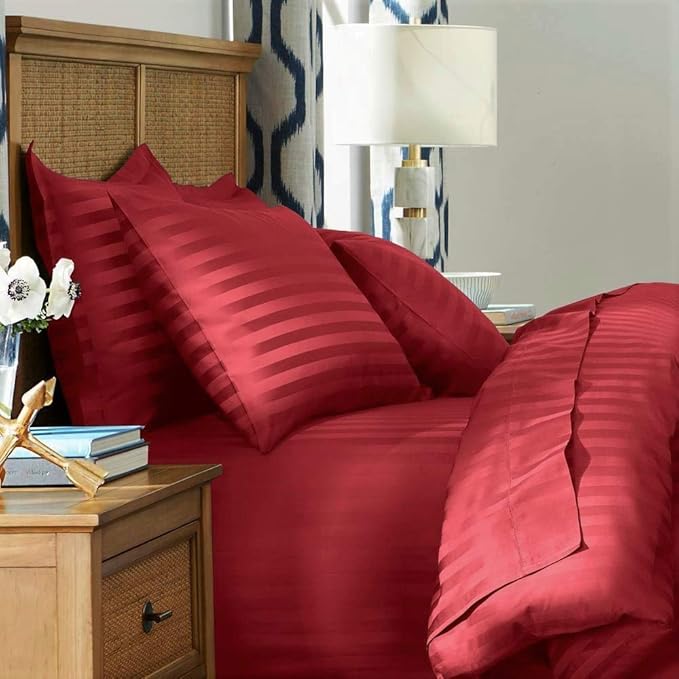 WSOKO Cotton Bedsheet for Double Bed King Size - 108x108 Inch Wine Red Bed Sheet with 2 Pillow Covers, 350 Thread Count, Premium Comfort Cotton Bedsheets for Home, Hotels & Guest House