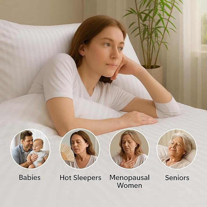 WSOKO COTTON Microfiber Satin Stripe 400 TC King Size 4Pc AC Comforter Set for Double Bed with 1 Flat Bedsheet and 2 Pillow Covers - Lightweight for All Weather/Season - 90x100 Inches, White