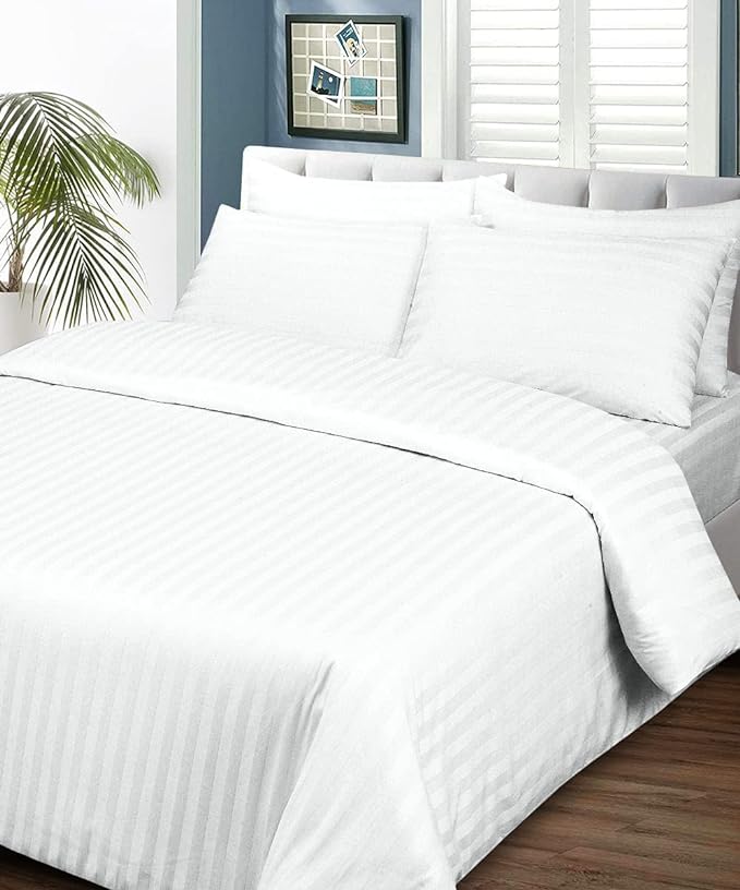 wsoko Bedsheets for Double Bed - Microfiber Plain Queen Size Bed Sheet Include Pillow Cover, Ultra Soft | for Home, Hotel, Villa, Resort and Guest House_White Solid