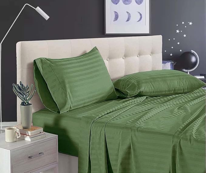WSOKO COTTON 400TC Striped Bed Sheet – 300 TC Cotton Feel – King (100"x108") – Steel Grey – with 2 Pillow Covers | Ideal for Hostels, PGs, Hotels & Guest Houses
