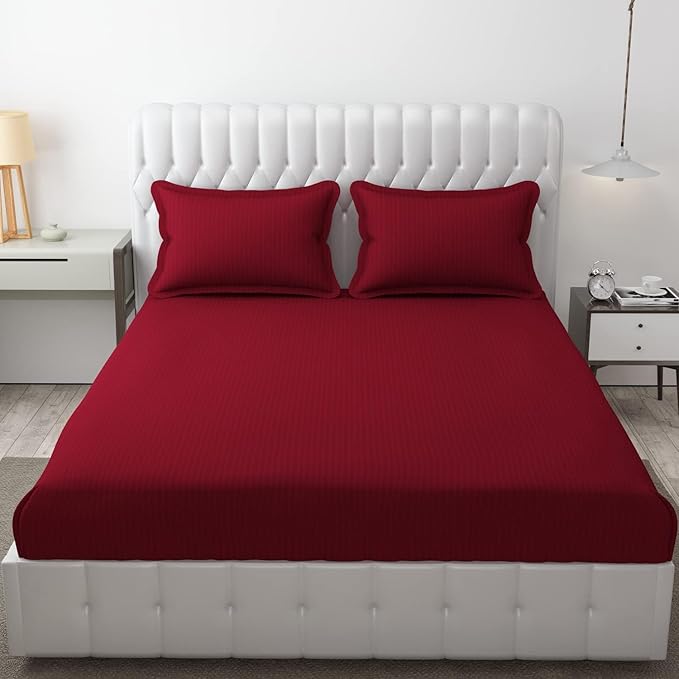 WSOKO Resistant|Soft Skin Safe|Breathable King Size Flat Bedsheets|Hotel & Home|Double Bedsheet Set With 2 Pillow Covers 400 (108X108 Inches Maroon)