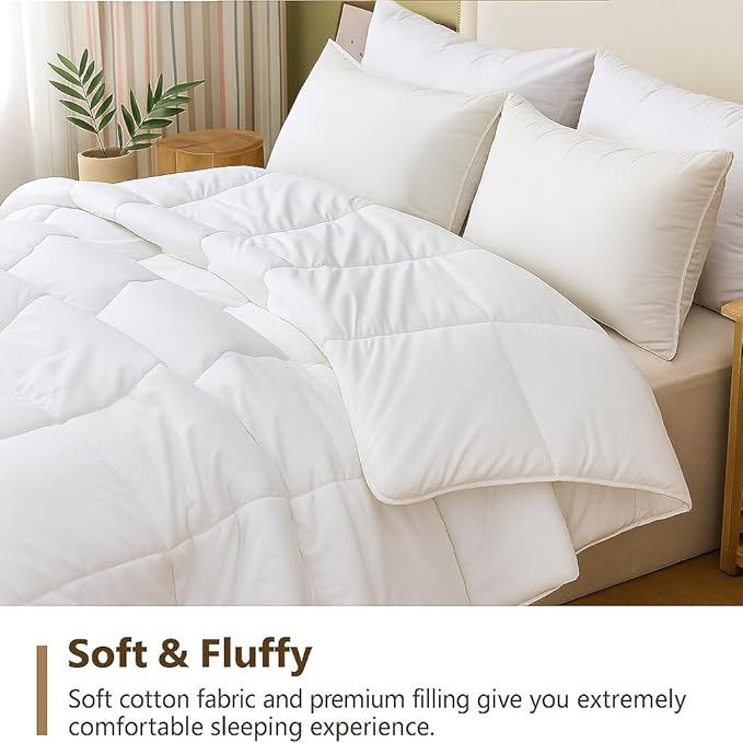 WSOKO White Satin Stripe Microfiber Comforter | 400 TC | King Size | All Season Quilt