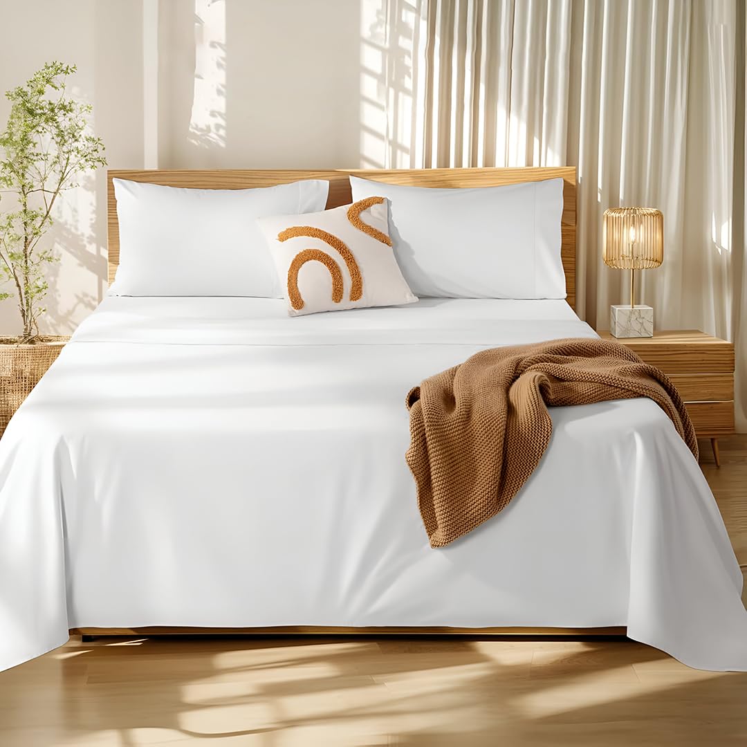 WSOKO COTTON 500TC Bedsheets for King Bed - 108x108 Inch Bed - Microfiber Plain White Solid Bed Sheet Include Pillow Cover, Ultra Soft | for Home, Hotel, Villa, Resort and Guest House
