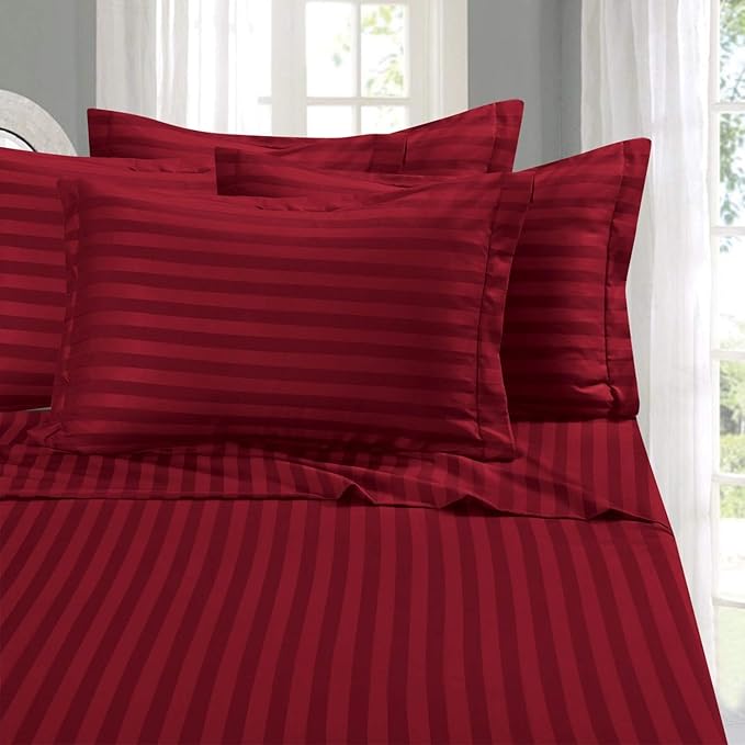 WSOKO Cotton Satin Stripe King Size Double Bed Flat Bedsheet with Two Pillow Covers for Home/Hotels/Guest/Hospital/House/Villa/PG's (90 x 100 Inch)