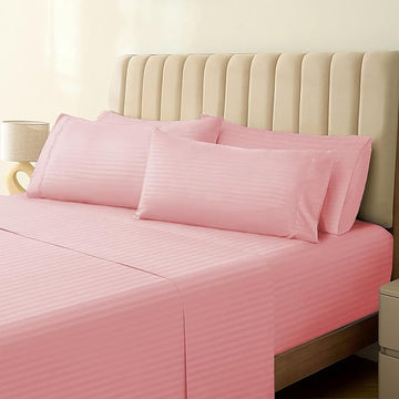 Bedsheet for King Bed (108"×108") - 100% Egyptian Cotton 400 Thread Count Bed Sheet - Luxurious Plain Top Sheet 1 PC King/6by6.5 Size, Aqua pink  Solid Flat Sheet