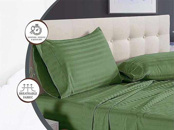 WSOKO Cotton Bedsheet King Size 108x108 Inch Green with 2 Pillow Covers 350 Thread Count Cotton Bedsheets Premium Comfort, Double Bed, Bed Sheet, for Home, Hotels, Guest House