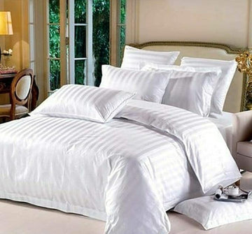 WSOKO 300 TC 100% Cotton Satin Stripes Double Bed Sheet - Premium Hotel Bedsheet and Pillow Covers Set for Hotels, Guest House & B&B (White,90x100 inch)