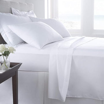 wsoko Bedsheets for Double Bed - Microfiber Plain Queen Size Bed Sheet Include Pillow Cover, Ultra Soft | for Home, Hotel, Villa, Resort and Guest House_White Solid