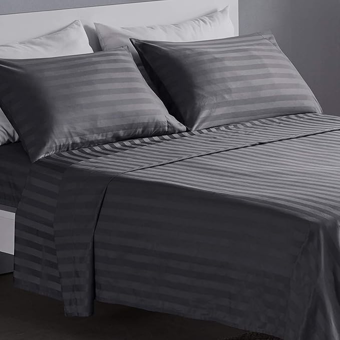 WSOKO Bedsheet for Double Bed King Size - 90x100 Inch Grey Bed Sheet with 2 Pillow Covers, 350 Thread Count, Premium Comfort Cotton Bedsheets for Home, Hotels & Guest House