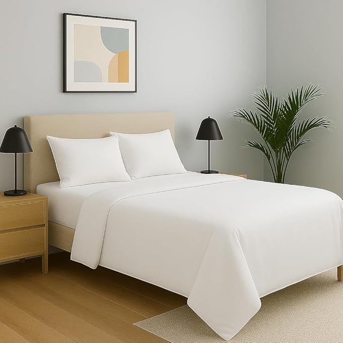 WSOKO Premium Cotton 500 TC White Queen/Double Bedsheet | 90 x 100 Inch | 1 Bedsheet + 2