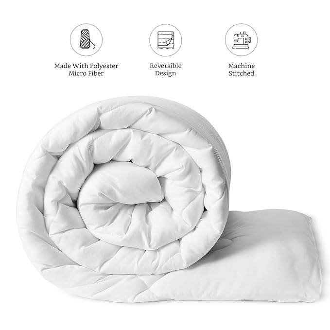 WSOKO 400GSM Winter Comforter Premium Collection Quilted (90" x 100" - Double Bed Comforter|White| Microfibre, lightweight&nbsp; King Size with 1 Double Bed Sheet and 2 Pillow Covers 90 x 100 Inch for Home &amp; Hotels - White,4,PC SET