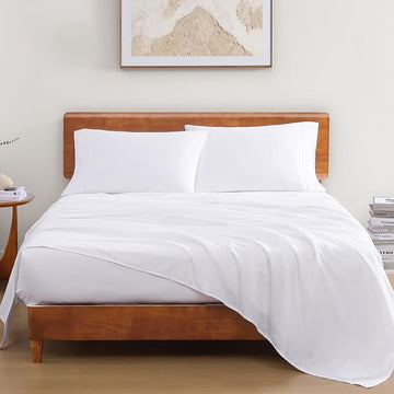 WSOKO Premium Cotton 500 TC White Queen/Double Bedsheet | 90 x 100 Inch | 1 Bedsheet + 2