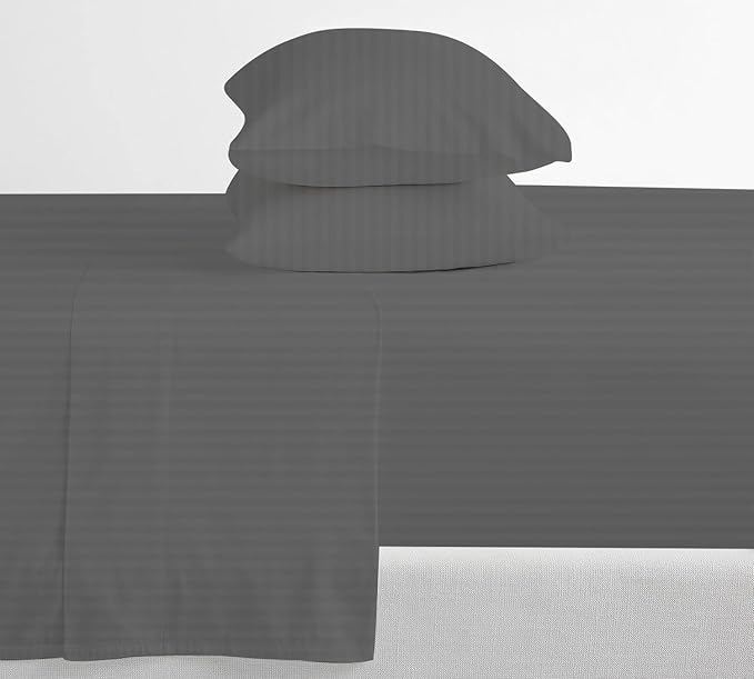 WSOKO 300 TC Premium 100% Cotton Stripes Double Bedsheet with 2 Pillow Covers, Premium Hotel Bedsheet, Soft and Smooth (90x100 inch, Grey)