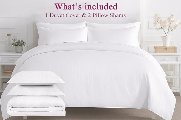 WSOKO Home Linen Zippered 100% Cotton 200 TC Satin Stripe Queen Duvet Cover Quilt Cover Razai Comforter Cover with 2 Pillow Covers bedsheet(Queen 90 x 102 inch, White) 4 set&nbsp;