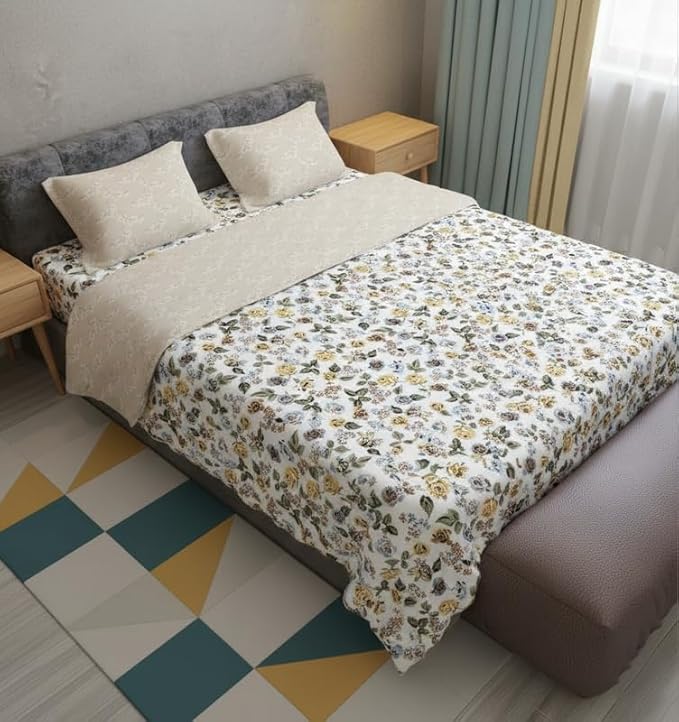 WSOKO COTTON 300TC Bedsheet with Pillow Covers, Stylish , Breathable &amp; Durable All-Season Bedsheet for Home Bedroom Décor 108''X108'QUEEN SIZE '