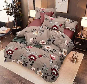WSOKO Cotton Super King Size Bedsheet for Double Bed, King Size 108 Inches X 108 Inches, 9 Feet, 275 X 275 cm with 2 Large Size Pillow Covers Without Joint - BrownFlowers