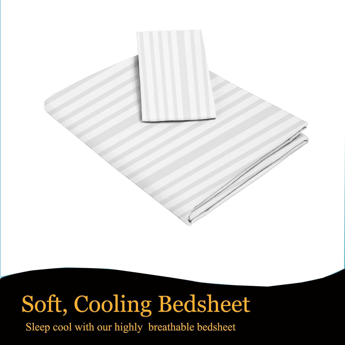 WSOKO COTTON 400 TC Premium Satin Stripe Single Bedsheet | White | 100% Cotton | Hotel Collection |