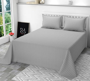 WSOKO 600 TC Premium Cotton Silver Stripe Super King Bedsheet – 108 × 108 Inch