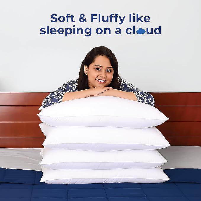 WSOKO Sleeping Pillow | Pack of 1Height | Adjustable Sleeping Pillow | Microfiber, Hypoallergenic, Breathable &amp; Washable | Standard 16X16 /16X24/17X28 cm | Neck &amp; Back Support | White Stripe | 6 Months Warranty