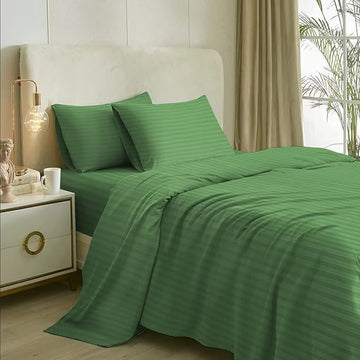 WSOKO COTTON Striped Bed Sheet – 400 TC Cotton Feel – Super King (108"x108") – Yellow – with 2 Pillow Covers | Ideal for Hostels, PGs, Hotels &amp; Guest Houses
