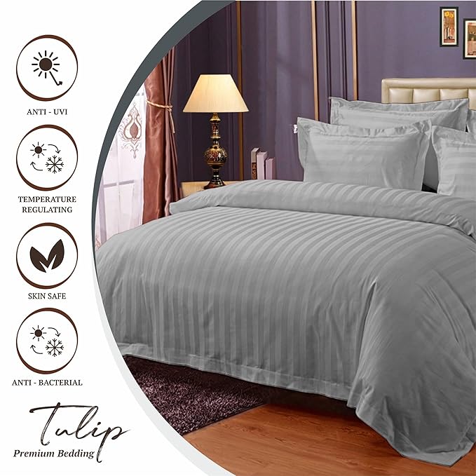 WSOKO COTTON 400TC Home Pure Cotton Bedsheet | King Size Bedsheet with Two Pillow Covers | Luxury Comfort 400 GSM | Cotton Bed Cover with Satin Strip (Silver)