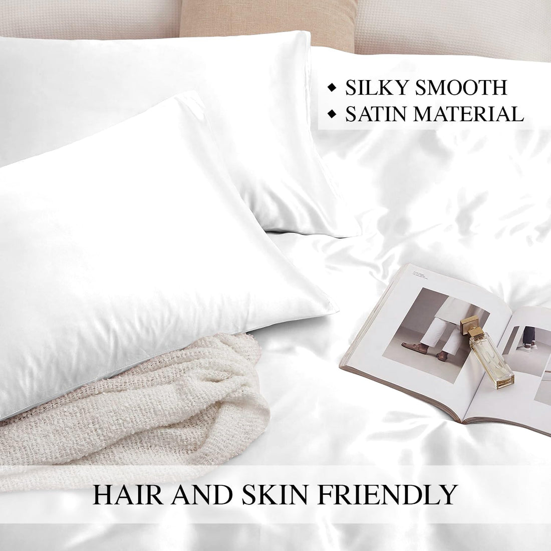 WSOKO COTTON 600 TC Premium Satin Cotton King Size Bedsheet Set | Plain White | 1 Bedsheet + 2 Pillow Covers | Hotel Collection