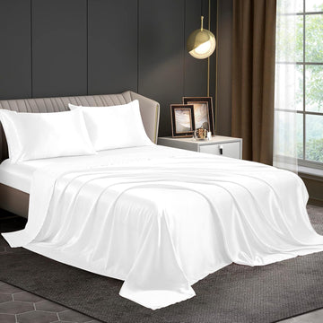 WSOKO COTTON 600 TC Premium Satin Cotton King Size Bedsheet Set | Plain White | 1 Bedsheet + 2 Pillow Covers | Hotel Collection