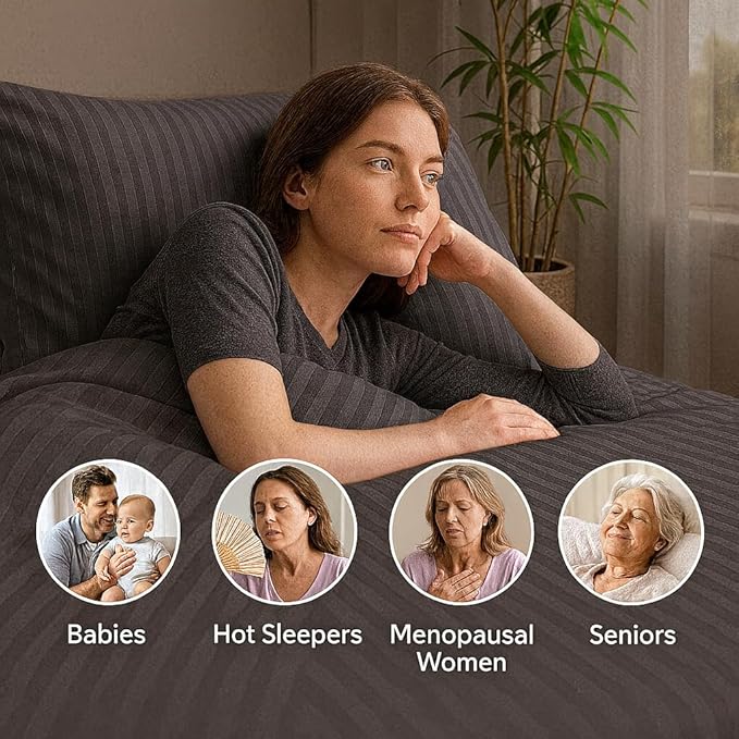 WSOKO COTTON 400TC Microfiber Satin Stripe Cotton AC Comforter Set King Size Double Bed with 1 Flat bedsheet-90x100 inch and Two Pillow Covers II 4 pc Bedding Set for Home|Hotels| (Grey)