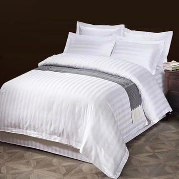 WSOKO 600 TC Premium Cotton White Stripe Queen/Double Bedsheet | 90 x 100 Inch | 1 Bedsheet + 2 Pillow Covers