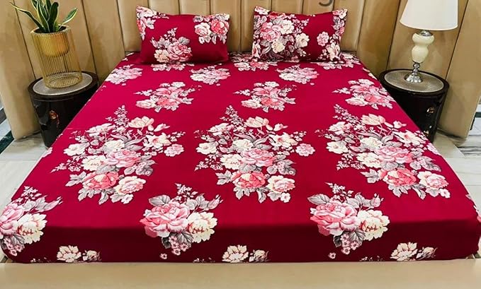WSOKO 100% Cotton 400 TC Premium Super King Size Bedsheet for Double Bed (108 x 108 Inch) with 2 Pillow Covers Set (17 x 27 Inch) Designer Printed Bedsheet