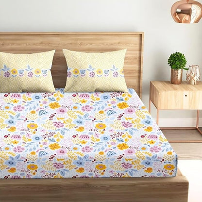 100% Cotton Bed Sheet for King Size Bed, 1 King Size Bed Sheet (108x108 Inches) with 2 Pillow Covers, Premium 240 TC Bedsheet for Double Bed King Size