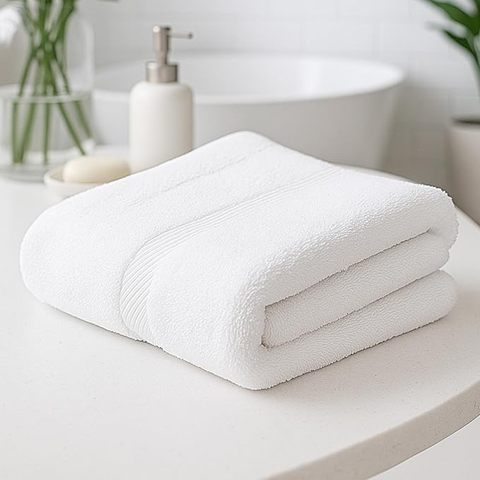 WSOKO Premium Bath Towel - 100% Combed Cotton, 600 GSM, Ultra Soft, Quick Dry and Highly Absorbent for Home, Travel and Acne-Prone Skin, 150 x 75 cm, White
