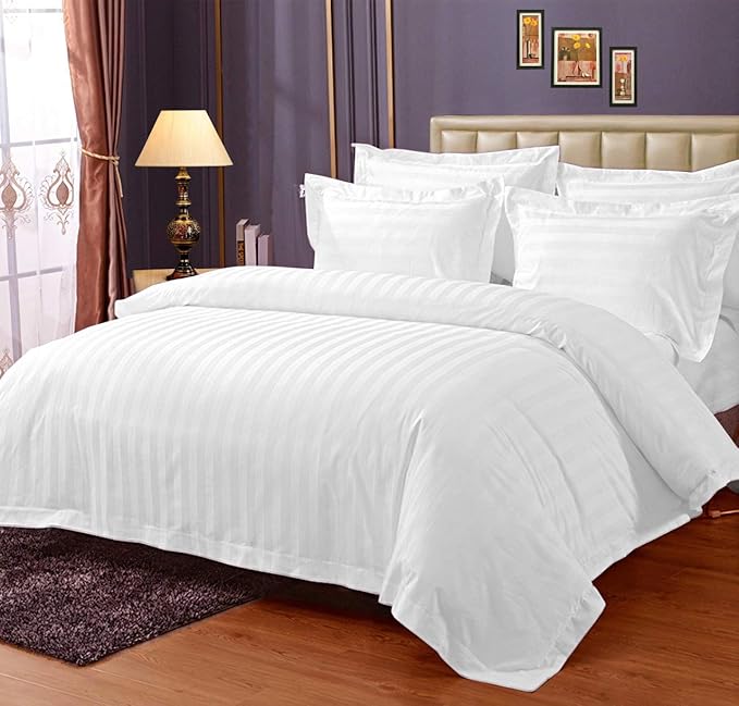 WSOKO Home Pure Cotton Bedsheet | King Size Bedsheet with Two Pillow Covers | Luxury Comfort 400TC | Cotton Bed Cover with Satin Strip (White)108X108