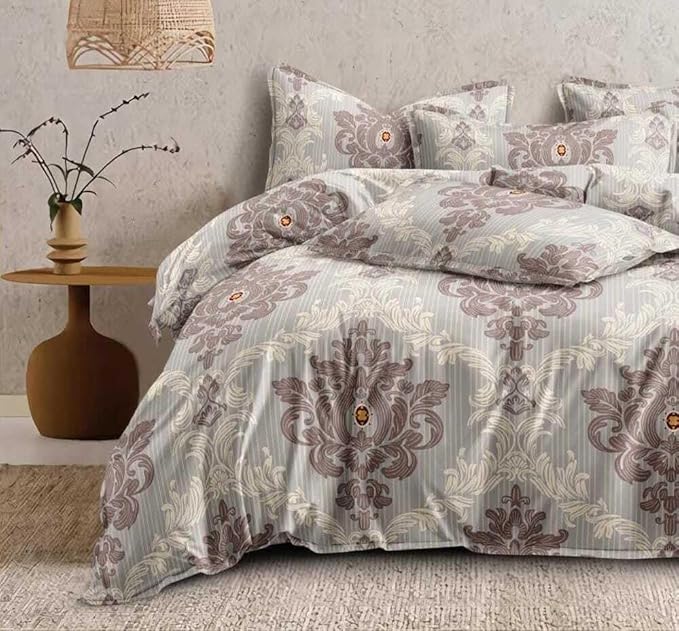WSOKO COTTON&nbsp; 300 TC Premium Cotton Printed Super King Size Double Bedsheet with Two Pillow Covers, 108 * 108 Inches or 9ft by 9ft or 275 cm x 275 cm (Floral Abstract), Multicolor