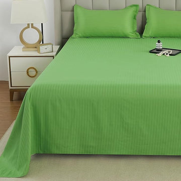 100% Cotton Satin Stripes Double Bed Sheet - Premium Hotel Bedsheet and Pillow Covers Set for Hotels, Guest House &amp; B&amp;B (White,90x100 inch)