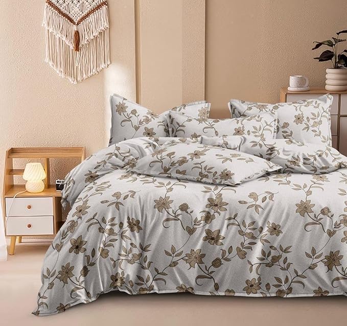 WSOKO COTTON 400TC  Premium WSOKO Cotton Printed Super King Size Double Bedsheet with Two Pillow Covers, 108 * 108 Inches or 9ft by 9ft or 275 cm x 275 cm (Brown Floral)