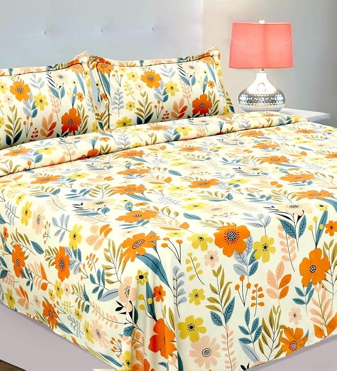 WSOKO 400TC Collection Super King Size Bedsheets with 2 King Size Pillow Covers| Luxury Soft Sheets (3pcs Set) |108x108 inches, (White &amp; Multicolour, Cotton)