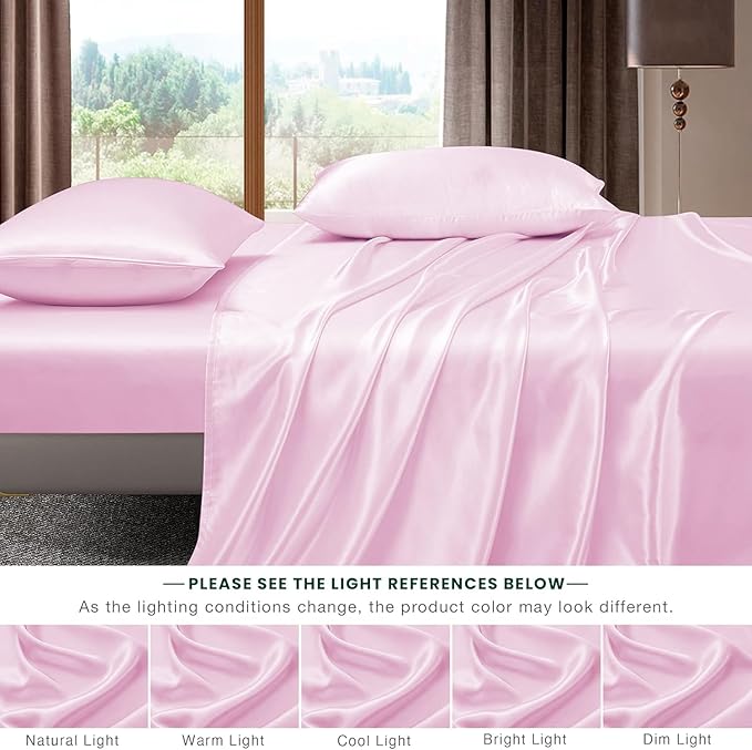 Cloth Fusion Satin Bedsheet for King Size Bed, Perfect for Romantic Night, Excellent Gift for All Celebrations, Set of 1 Satin Sheet 108"X108" & 2 Pillow Covers (Baby Pink)| H603 | 400 TC