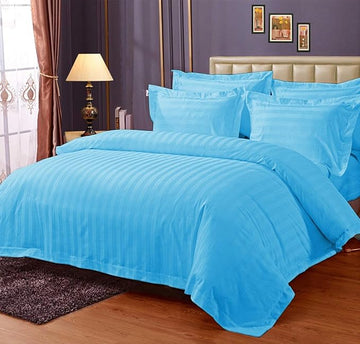 WSOKO COTTON 400 GSM Home Pure Cotton Bedsheet | King Size Bedsheet with Two Pillow Covers | Luxury Comfort 400 TC | Cotton Bed Cover with Satin Stripe (Sky Blue)