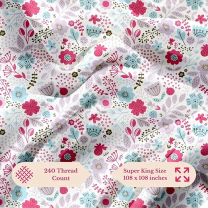 100% Cotton Bed Sheet for King Size Bed, 1 King Size Bed Sheet (108x108 Inches) with 2 Pillow Covers, Premium 240 TC Bedsheet for Double Bed King Size