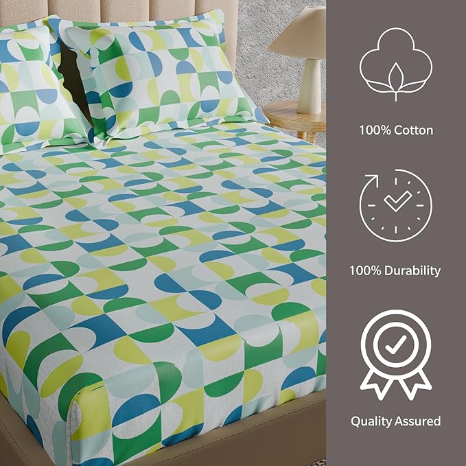 WSOKO 100% Cotton 400TC Bedsheet for Double Bed King Size Bedsheet with 2 Pillow Covers[108X108 (Size:275 X 275 cm, Aspen Green