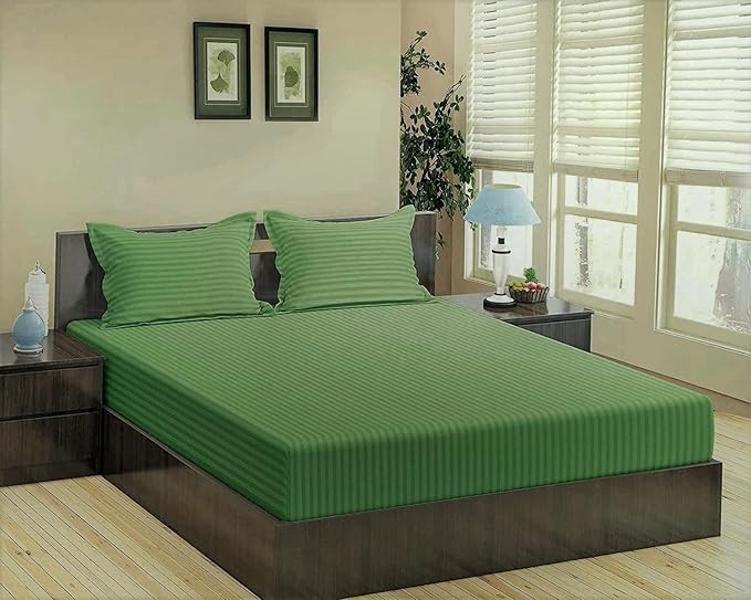 WSOKO 300TC COTTON  300 TC Premium 100% Cotton Stripes Double Bedsheet with 2 Pillow Covers, Premium Hotel Bedsheet, Soft and Smooth (90x100 inch,