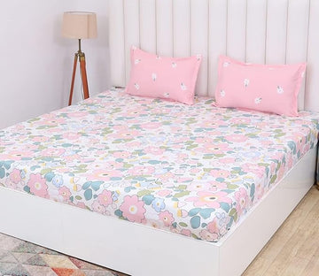 Wsoko Premium Cotton 400 TC Printed Bedsheet | Super King 108 x 108 Inches | 3-Piece Set