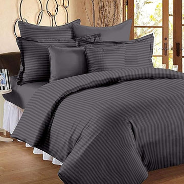 WSOKO Cotton Satin Stripe King Size Double Bed Flat Bedsheet with Two Pillow Covers for Home/Hotels/Guest/Hospital/House/Villa/PG's (90 x 100 Inch)