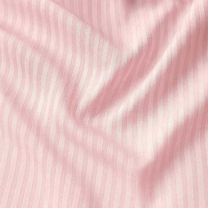 WSOKO Pink Satin Stripe Microfiber Comforter Quilt Duvet Set | King Size | Hotel Quality | 4-Piece Set
