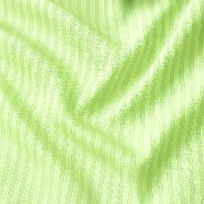 WSOKO Satin Stripe 400 TC King Size 4Pc AC Comforter Set for Double Bed with 1 Flat Bedsheet and 2 Pillow Covers - Lightweight for All Weather/Season - 90x100 Inches, Green
